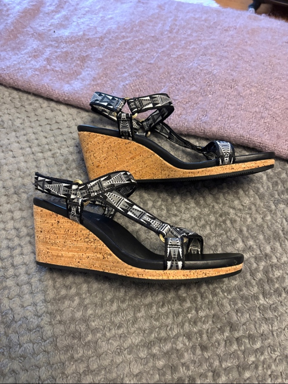Teva Black and White Patterned Wedge Sandals - Picture 2 of 5